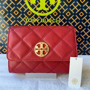 NWT! Tory Burch Willa Chain Wallet Crossbody Redstone Red Gold